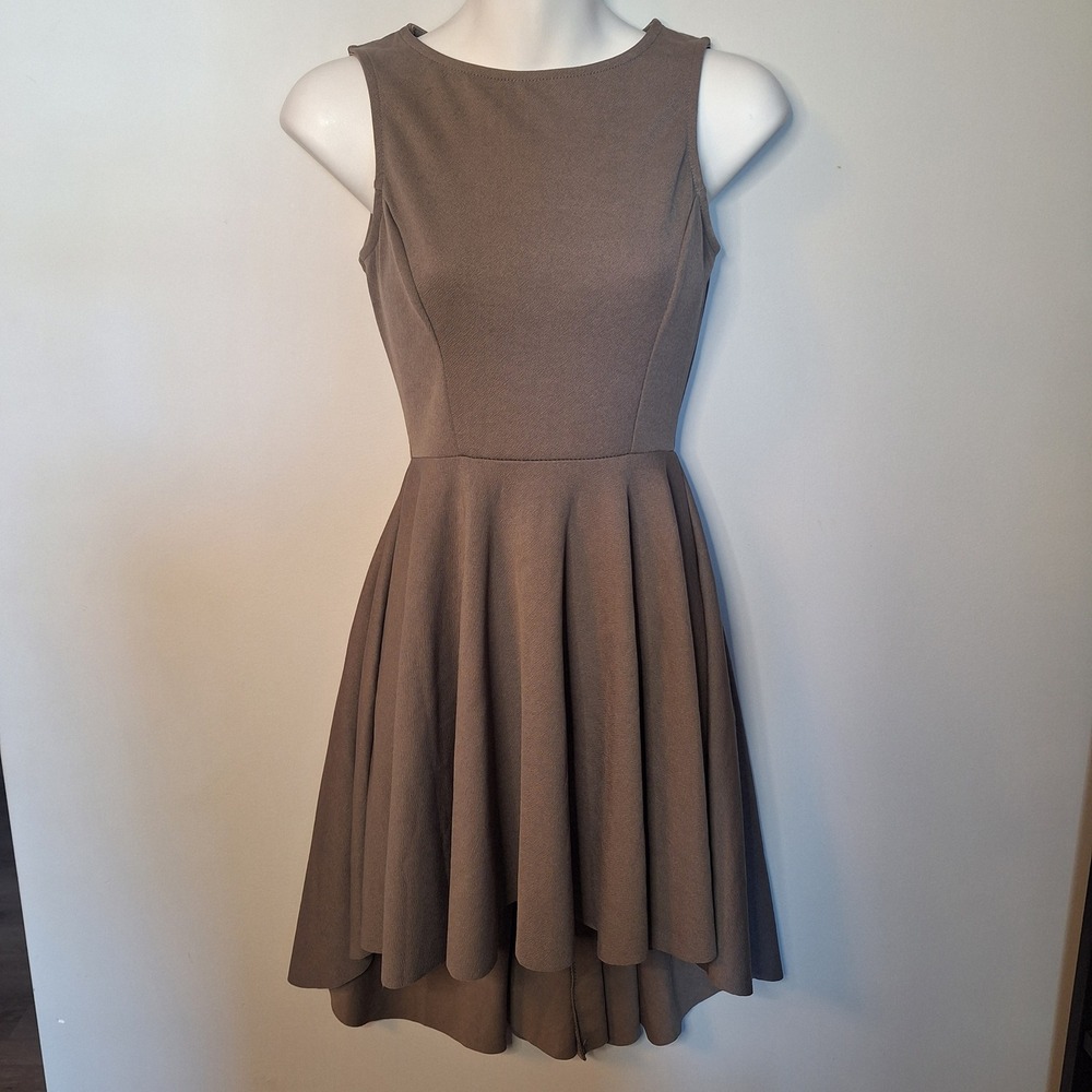 Boohoo Night Taupe Brown High Low Skater Dress Sleeveless Size 4 US